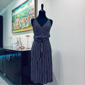 Elegant Navy and White Striped Dress